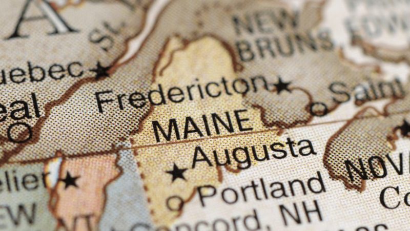 Close up of Maine on the map