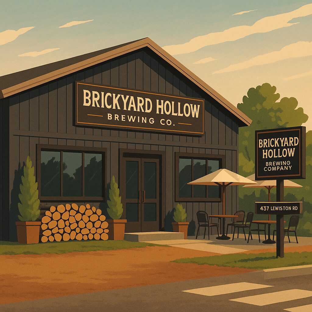 New Gloucester Brickyard Hollow Illustration - Best New Gloucester Pizza and brewery - AI Generated