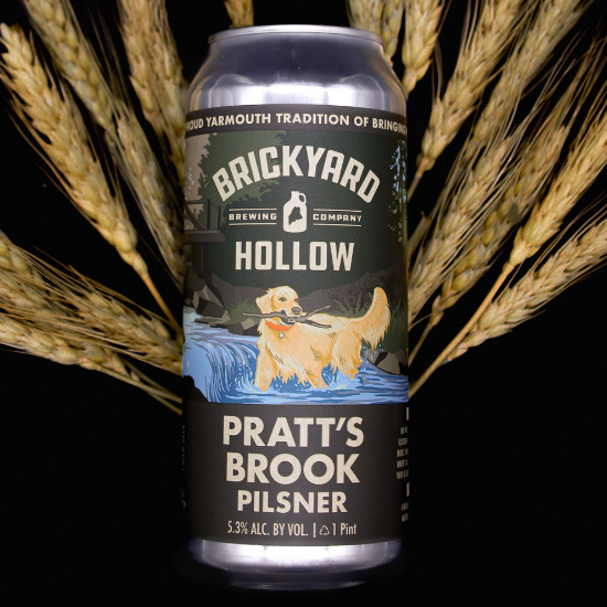 Pratts Can of Pratt's Brook Pilsner craft beer from Brickyard hollow in Maine